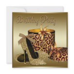 Pearls High Heel Shoes Black Gold Womans Birthday invitations