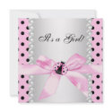 Pearls Ladybug Pink Black Baby Girl Shower Custom Announcements
