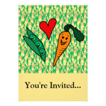 Peas Love Carrots, Cute Green and Orange Design Personalised Invite