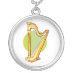 Pedal Harp Green Circle Behind Graphic Music Pendant