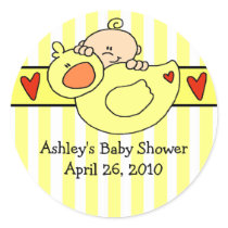Peeking Baby & Duck Baby Shower Sticker