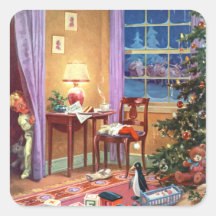 Peeking Christmas Morning, Trying to Catch Santa Square Stickers
