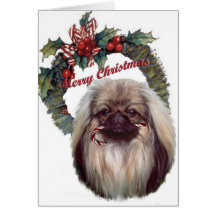 Pekingese candy cane Christmas Card