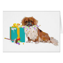 Pekingese in a Party Mood Greeting Cards