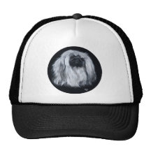 Pekingese Portrait in Black & White Mesh Hat