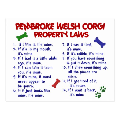 PEMBROKE WELSH CORGI Property Laws 2 Postcard