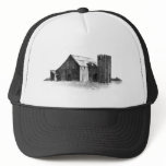 PENCIL DRAWING: OLD BARN, SILO: REALISM hats