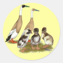 Penciled Runner Duck Family Round Stickers