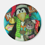 Penguin and Teddy Pal - Holiday Fun Fridge Magnet