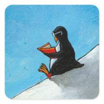 Penguin art fun cute bird in glasses reading book
