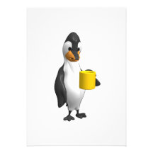 penguin drinking coffee custom invitations