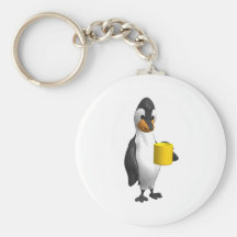 penguin drinking coffee key chains