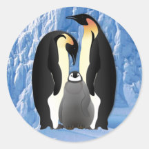 penguin family round stickers