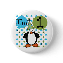 Penguin First Birthday Tshirts and Gifts Button