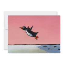 Penguin flying fun whimsical art Eternal Optimist