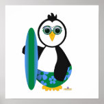 Penguin Holding Surf Board With Sun Glasses posters