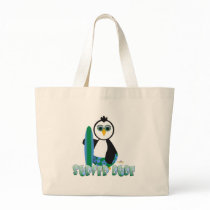 Penguin Holding Surf Board With Sun Glasses Surfer Canvas Bags