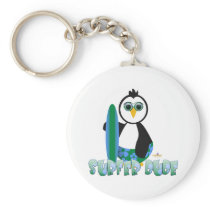 Penguin Holding Surf Board With Sun Glasses Surfer Keychain