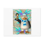 Penguin holding up a fairy child graphic postcards