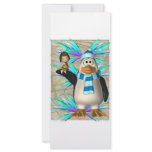 Penguin holding up a fairy child graphic rack card
