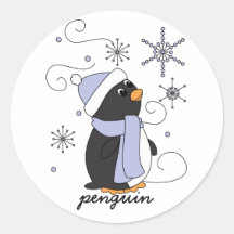 Penguin in Awe Round Stickers