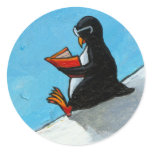 Penguin in glasses reading a book fun art stickers