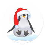 Penguin in Santa Hat Round Stickers