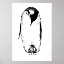 Penguin mother and chick print