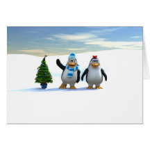 Penguin Pair with Tree Greeting Card
