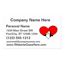 penguin peeking out of red heart business card template