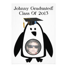 Penguin Photo Frame Kids Graduation Personalized Invite