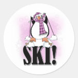Penguin Ski Round Sticker