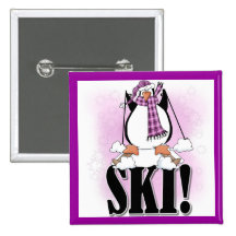 Penguin Ski Tshirts and Gifts Pinback Buttons