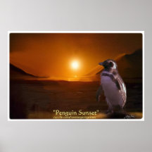 PENGUIN SUNSET Art Poster