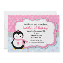 Penguin Winter Custom Birthday Party Invitations