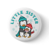 Penguin Winter Little Sister Button