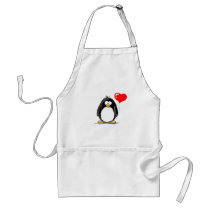Penguin with a heart balloon aprons