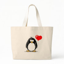 Penguin with a heart balloon bags