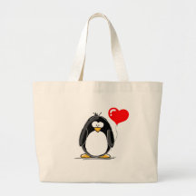 Penguin with a heart balloon bags