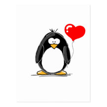 Penguin with a heart balloon postcard
