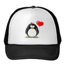 Penguin with a heart balloon trucker hat