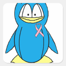 Penguin with Breast Cancer Awareness Pink Ribbon Sticker