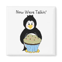 Penguin with Cupcake Refrigerator Magnet