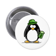 Penguin with Green Beer Pinback Button