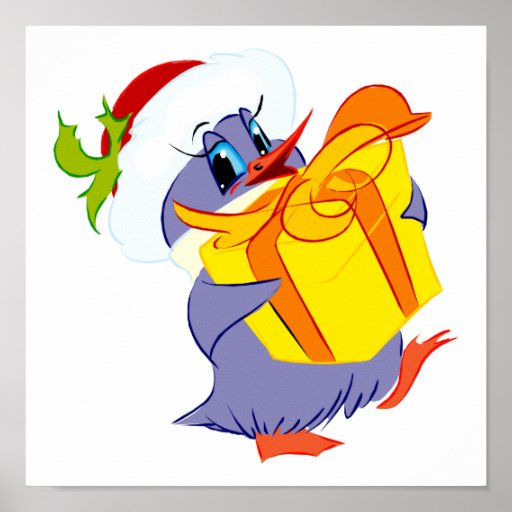 Penguin with Present Posters