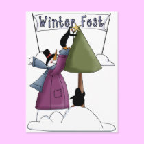Penguins and Snowman postcards