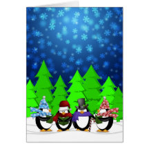 Penguins Caroling on Christmas Eve Greeting Card