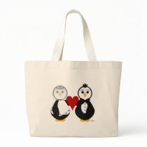Penguins Getting Married Holding A Heart Tote Bags