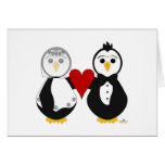 Penguins Getting Married Holding A Heart cards