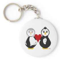 Penguins Getting Married Holding A Heart Key Chain